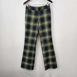 Vintage Sara Jane Womens Wide Leg Plaid Wool Pants Sz 2 Blue Yellow Artsy Retro